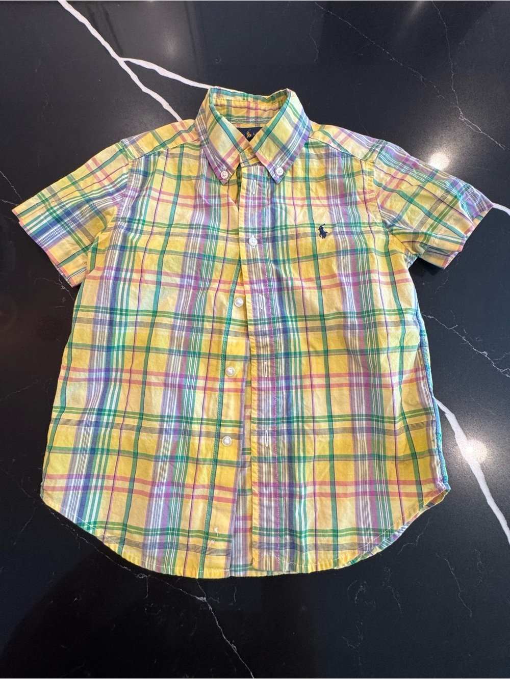 Polo by Ralph Lauren Yellowβ Plaid Short Sleeve Button-Down Shirt - Kids